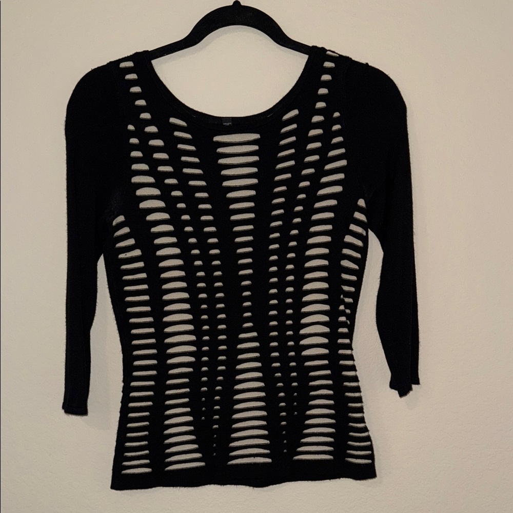 Black and Beige Cut Out Knit Top